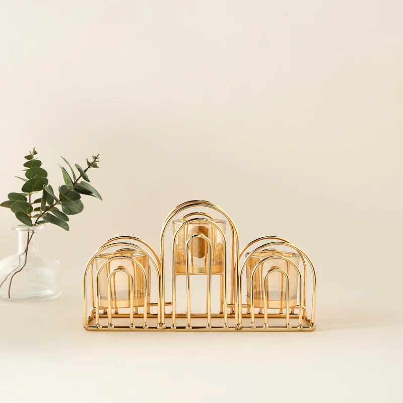 Lifestyle Metal Candle Holder with 3 Amber Glass Cups